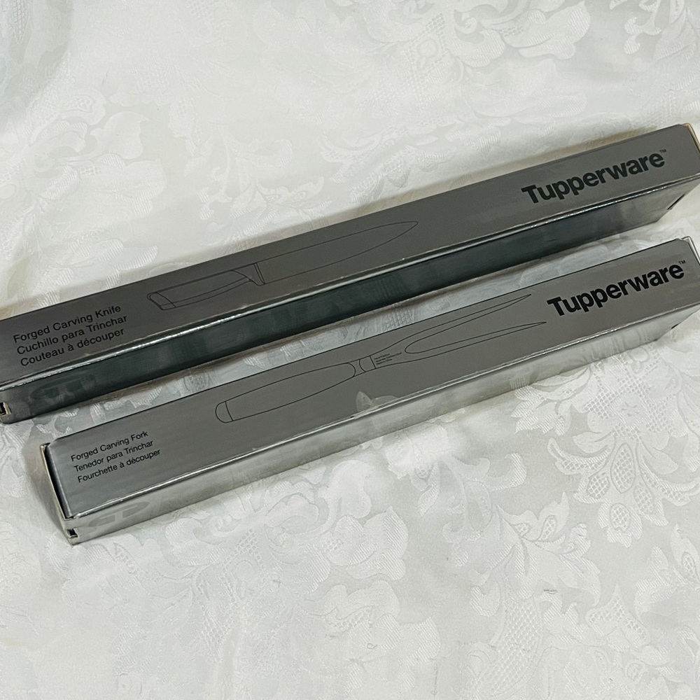 NEW (NIB)Tupperware Chef Series Carving Knife & Fork Set, Forged Stainless Steel - Picture 3 of 13